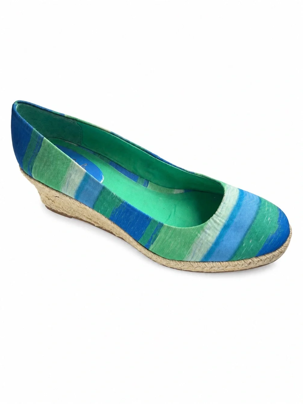Soft Style Hush Puppies Feri Espadrille Pumps Women’s 10 Blue Jade Stripe